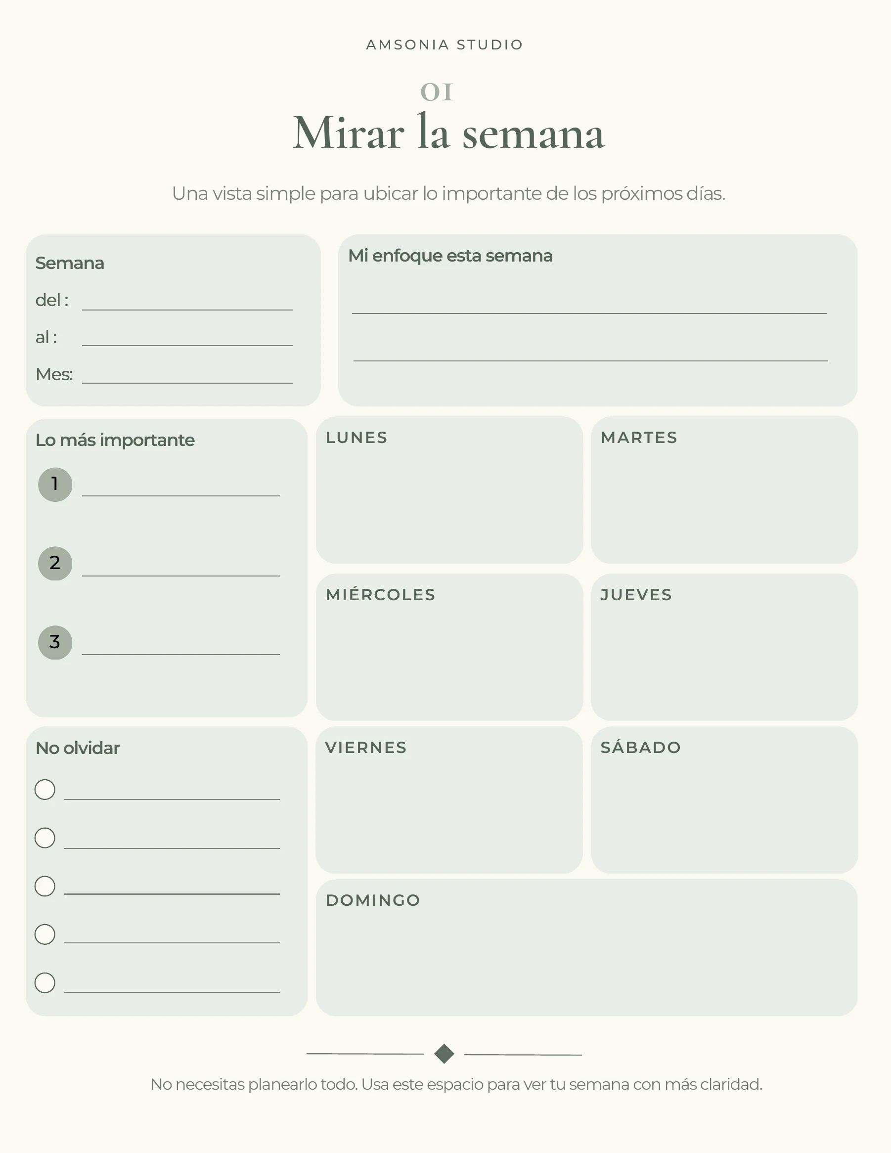 Página Mirar la semana de Días en Calma