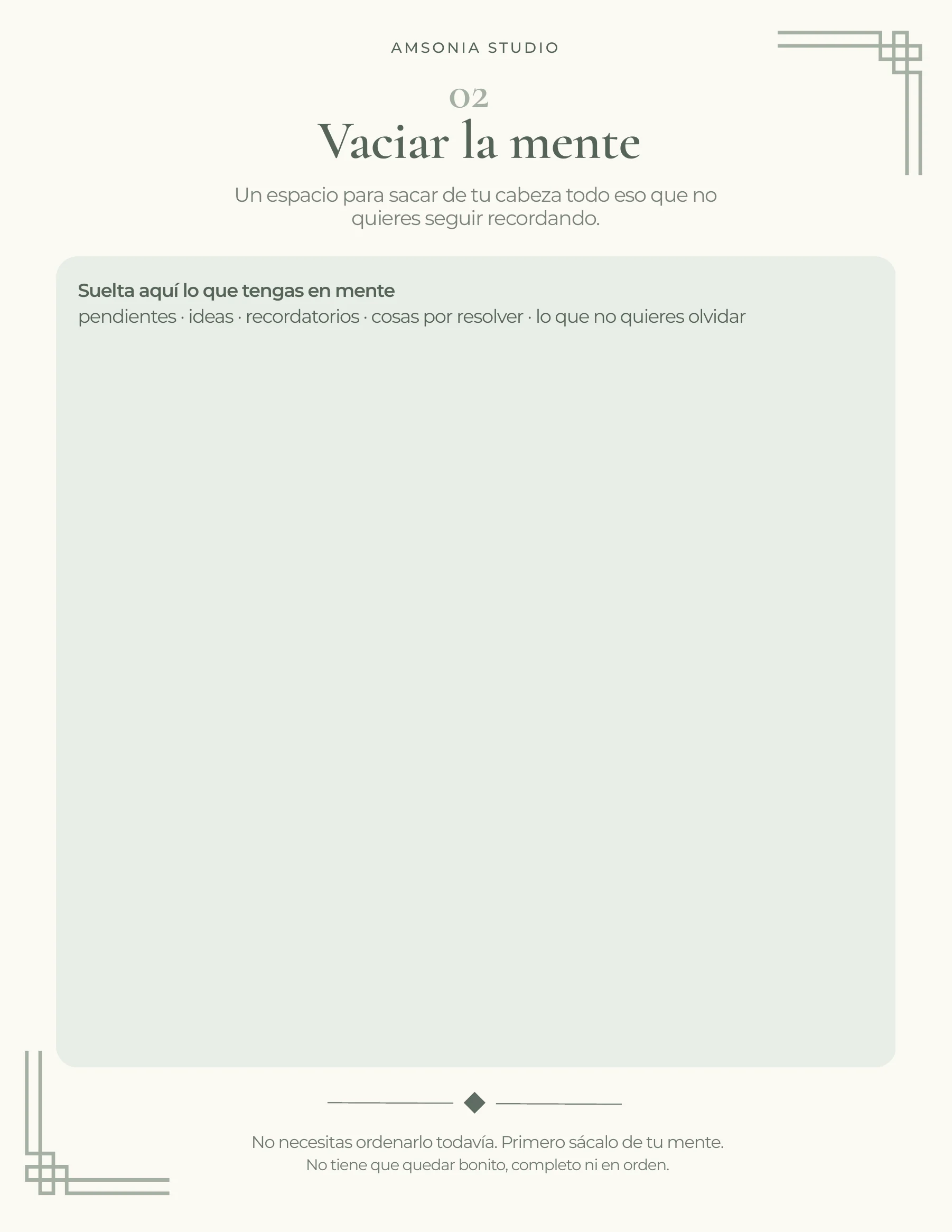 Página Vaciar la mente de Días en Calma